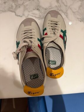 Onitsuka Tiger Cream Sneakers with Green, Red & Yellow Accents